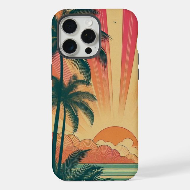 Retro/vintage tropical/Hawaiian sunset  iPhone Case (Back)