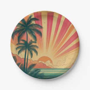 Retro/vintage tropical/Hawaiian sunset Paper Plate