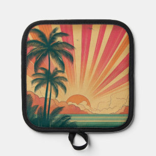 Retro/vintage tropical/Hawaiian sunset Pot Holder