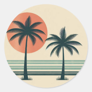 Retro/vintage tropical palms tree classic round sticker
