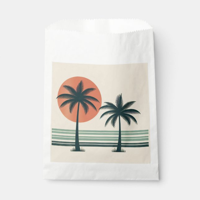 Retro/vintage tropical palms tree favour bags (Front)