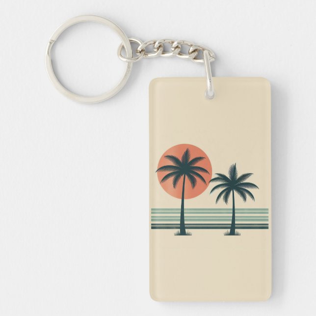 Retro/vintage tropical palms tree key ring (Front)