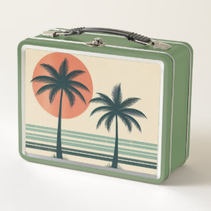 Retro/vintage tropical palms tree metal lunch box