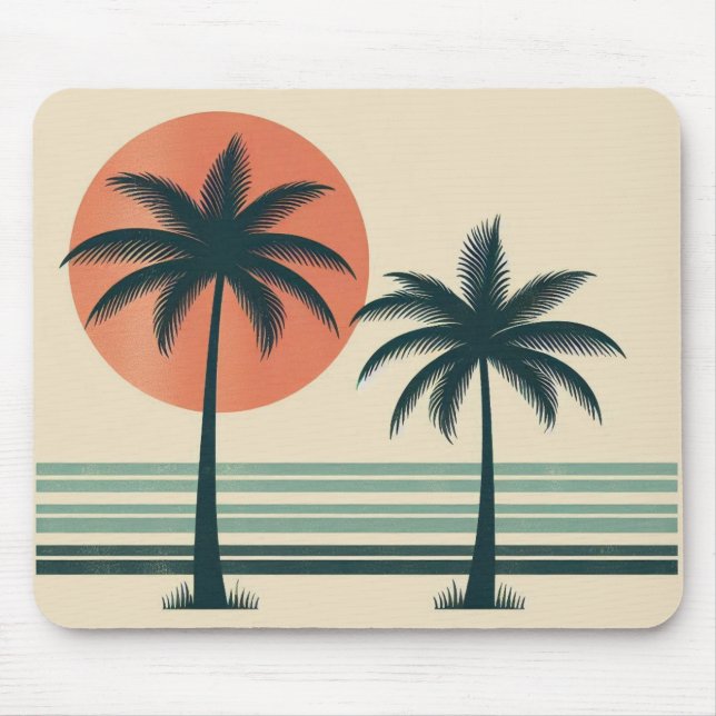 Retro/vintage tropical palms tree mouse pad (Front)