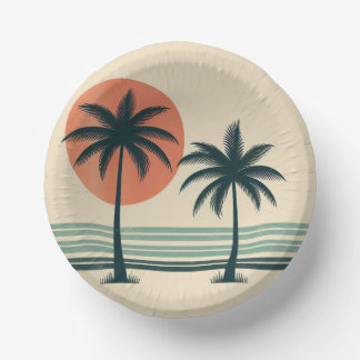 Retro/vintage tropical palms tree paper plate