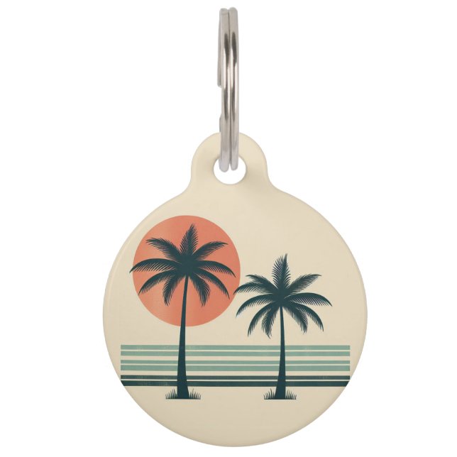Retro/vintage tropical palms tree pet tag (Front)