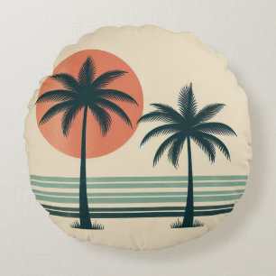 Retro/vintage tropical palms tree round cushion