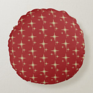 Retro Vintage Twinkling Mid-Century Star Pattern Round Cushion