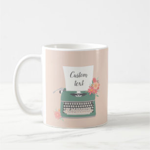 Retro vintage typewriter & flowers & custom paper coffee mug