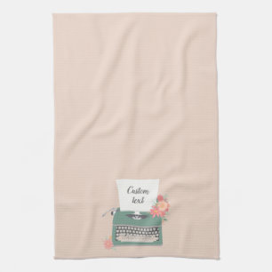 Retro vintage typewriter & flowers & custom paper tea towel