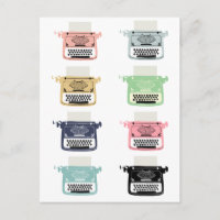 Retro Vintage Typewriters, Pink, Blue, Yellow