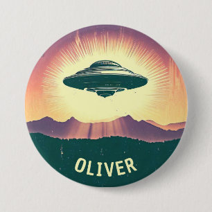 Retro Vintage UFO at Sunset Personalised 7.5 Cm Round Badge