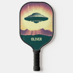 Retro Vintage UFO at Sunset Personalised Pickleball Paddle
