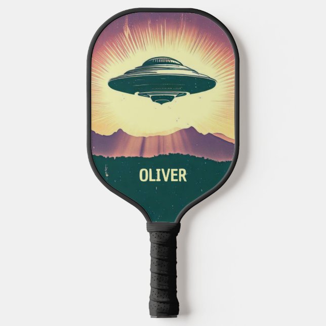 Retro Vintage UFO at Sunset Personalised Pickleball Paddle (Front)