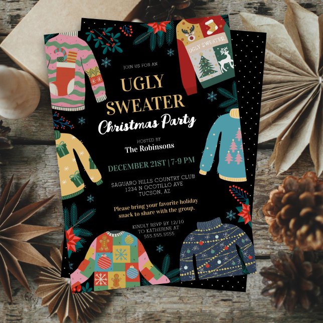 Retro Vintage Ugly Christmas Sweater Holiday Party Invitation (retro vintage ugly christmas sweater party invitation for corporate office holiday party invites)