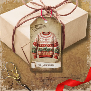 Retro Vintage Ugly Sweater Merry Christmas Gift Tags