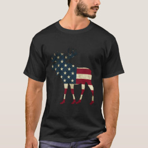 Retro Vintage Usa American Flag Outline Bull Moose T-Shirt