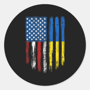 Retro Vintage USA Flag Ukraine Patriotic Ukrainian Classic Round Sticker