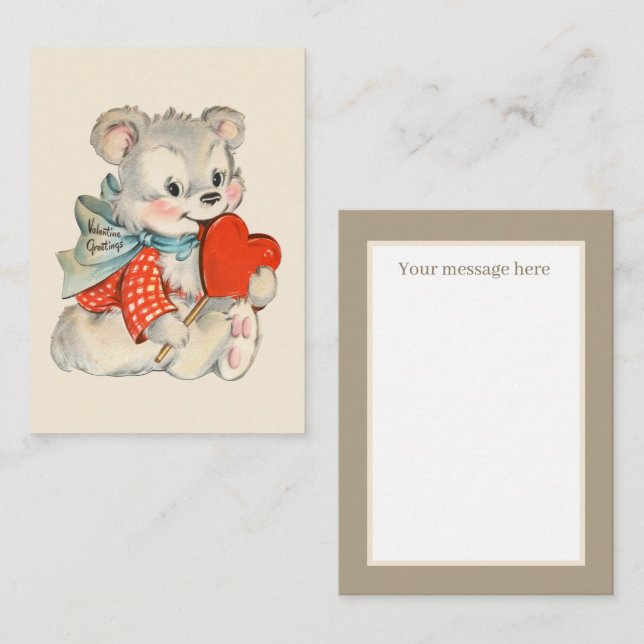 retro vintage Valentine bear add sentiment  Card (Front/Back)