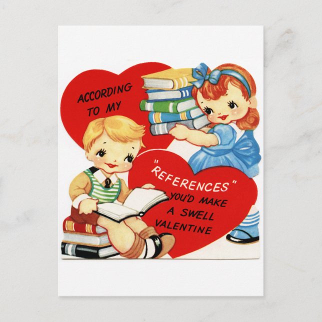 Retro Vintage Valentine book fun postcard (Front)