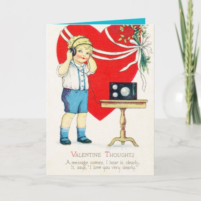 retro vintage Valentine boy add sentiment Holiday Card (Front)