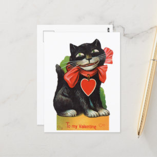 Retro vintage Valentine cat Postcard