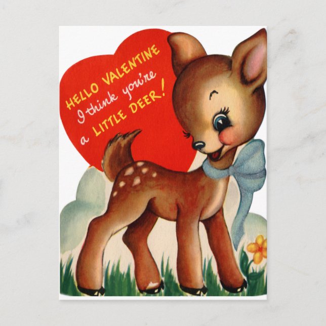 Retro Vintage Valentine Deer Holiday card (Front)
