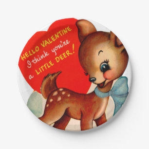 Retro vintage Valentine deer party Paper Plate