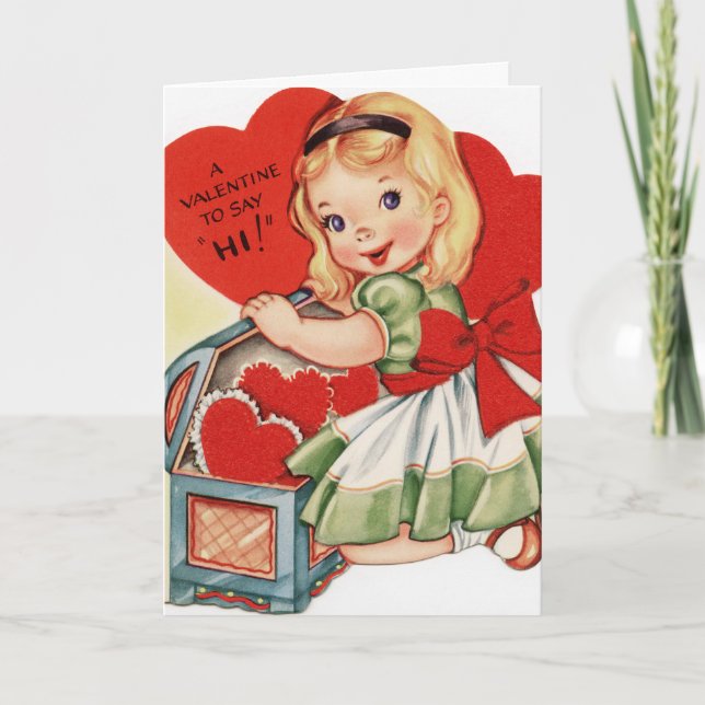 Retro Vintage Valentine girl add message card (Front)