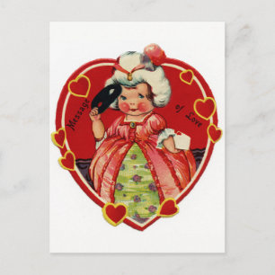 Retro Vintage Valentine girl Holiday postcard