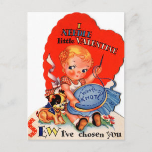 Retro Vintage Valentine girl Holiday postcard