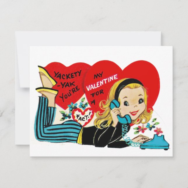 Retro Vintage Valentine Phone Girl Card (Front)