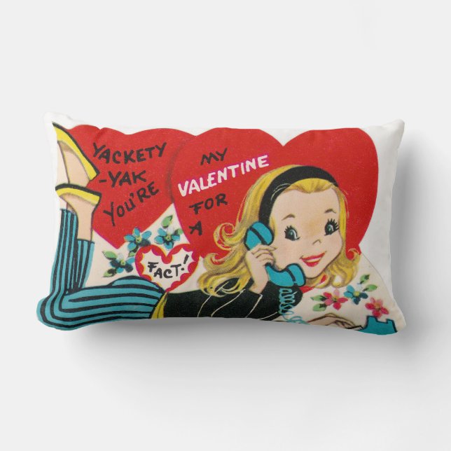 Retro vintage Valentine phone girl Lumbar Cushion (Front)