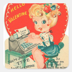 Retro Vintage Valentine woman Holiday sticker