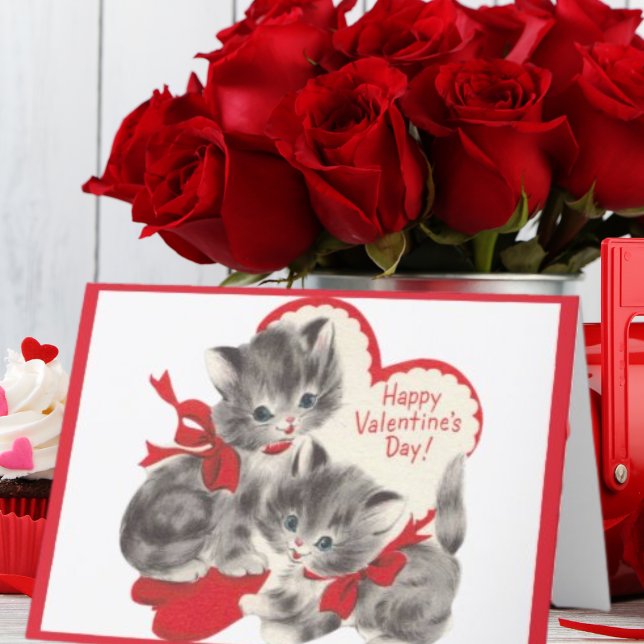 Retro Vintage Valentine's Day Kittens Custom Holiday Card (Creator Uploaded)