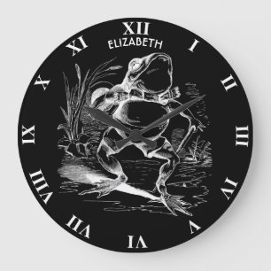 Retro Vintage Walking Frog Transparent Sketch Large Clock