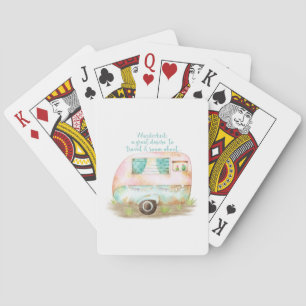 Retro Vintage Watercolor Camper Caravan Scene Playing Cards