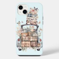 Retro vintage watercolor car suitcases road trip