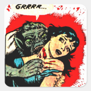 Retro Vintage Werewolf Bites Lady Square Sticker