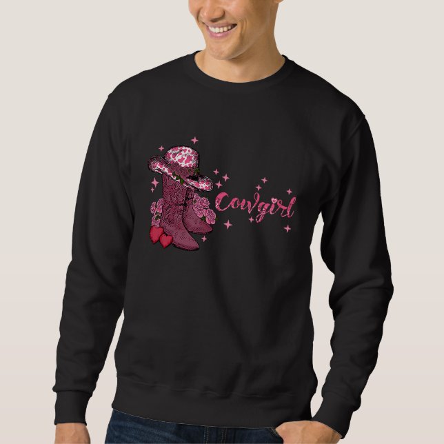 Retro Vintage Western Valentines Cowgirl Boots And Sweatshirt (Front)