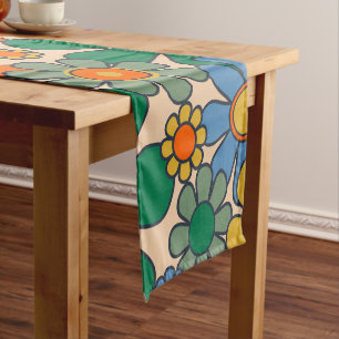 Retro Vintage Whimsical Floral Pattern Short Table Runner