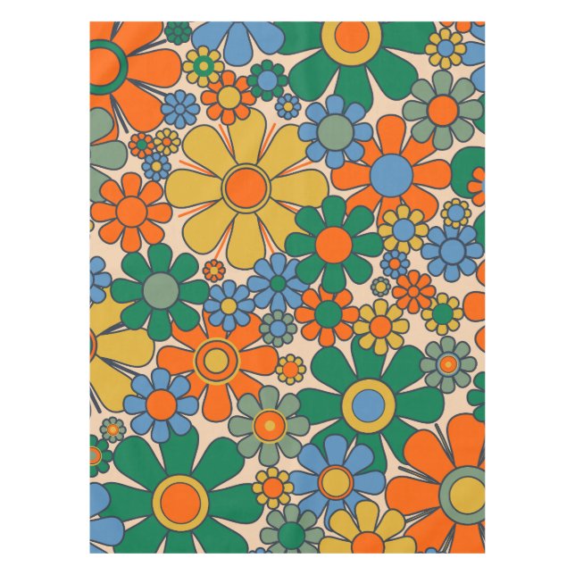 Retro Vintage Whimsical Floral Pattern Tablecloth (Front)