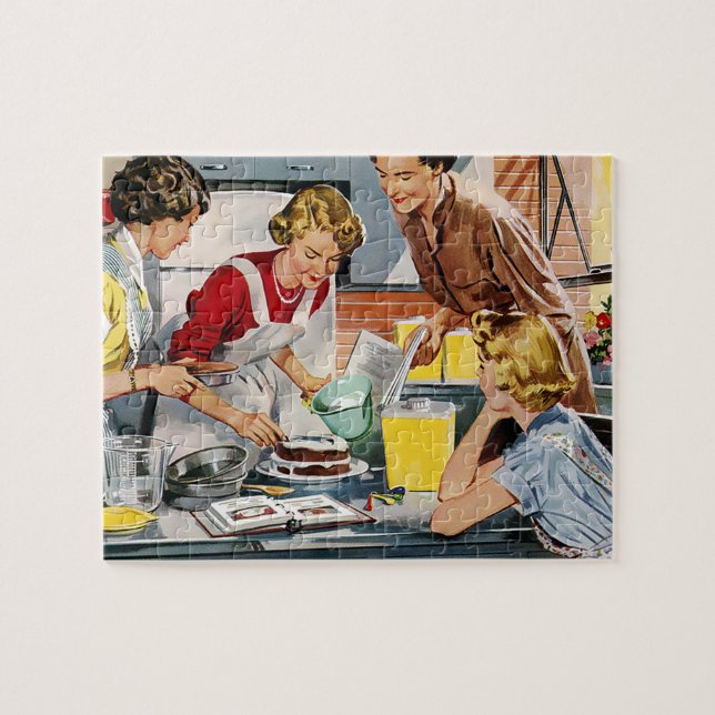 Retro Vintage Women in Kitchen Jigsaw Puzzle (Horizontal)