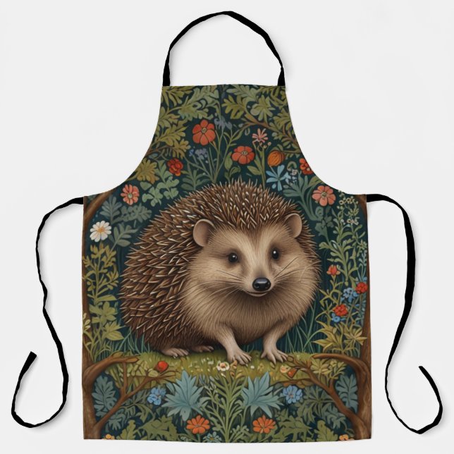 Retro vintage woodland hedgehog woodland botanical apron (Front)