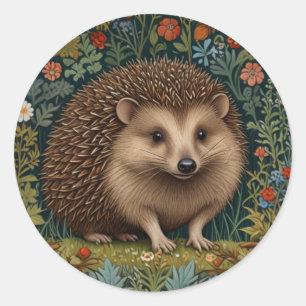 Retro vintage woodland hedgehog woodland botanical classic round sticker