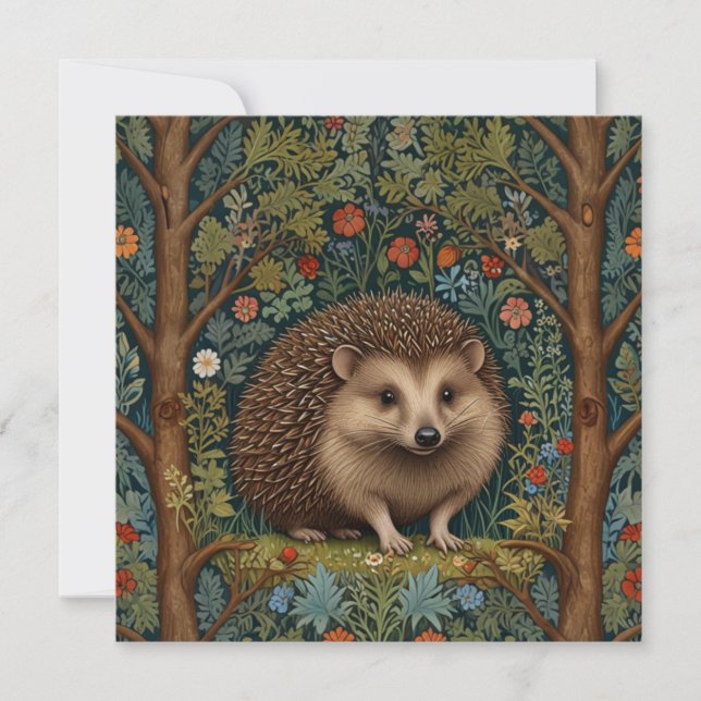 Retro vintage woodland hedgehog woodland botanical invitation (Front)