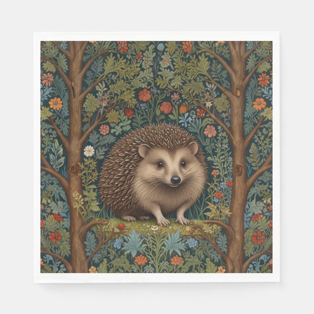 Retro vintage woodland hedgehog woodland botanical napkin (Front)