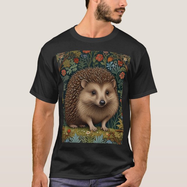 Retro vintage woodland hedgehog woodland botanical T-Shirt (Front)