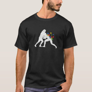 Retro Vintage Wrestling Heart Autism Awareness Spo T-Shirt