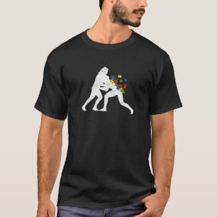 Retro Vintage Wrestling Heart Autism Awareness Spo T-Shirt